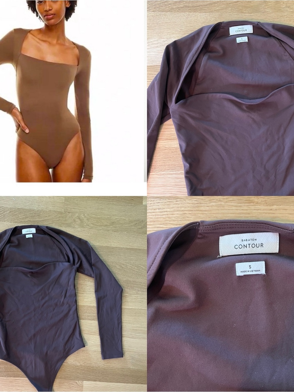 Babaton Contour Brown Esteem Square-Neck Long-Sleeve Bodysuit